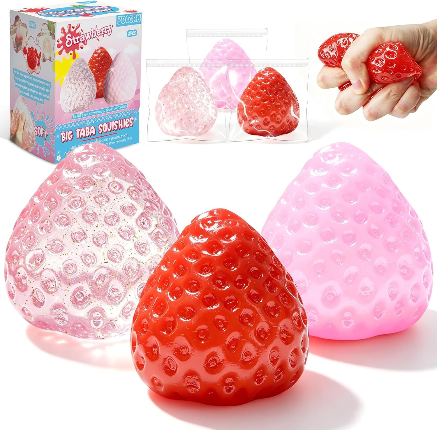 Outdoor Sports Accessories - 3Pcs Jumbo Strawberry Taba Squishy Soft