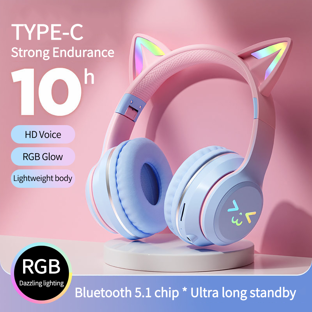 Outdoor Sport Activities For Kids - Gradient wireless Headphones RGB cute cat